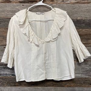 Zara White Crop Eyelet Button Down